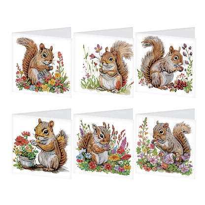 JZHYOAN 6 Pieces Diamond Art Greeting Cards with Envelopes DIY Squirrel Special Pattern Diamond Painting Card Creative Gifts Foldable Handmade Cards for Friends Family Birthday Holiday Congratulation