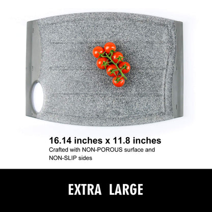 Extra Large Plastic Cutting Board, 16" Non-Slip Cutting Board for Meat, Thicker Kitchen Chopping Board, Unique Design with Multiple Juice Grooves! BPA Free, Dishwasher Safe, Easy Grip Handle (Grey)