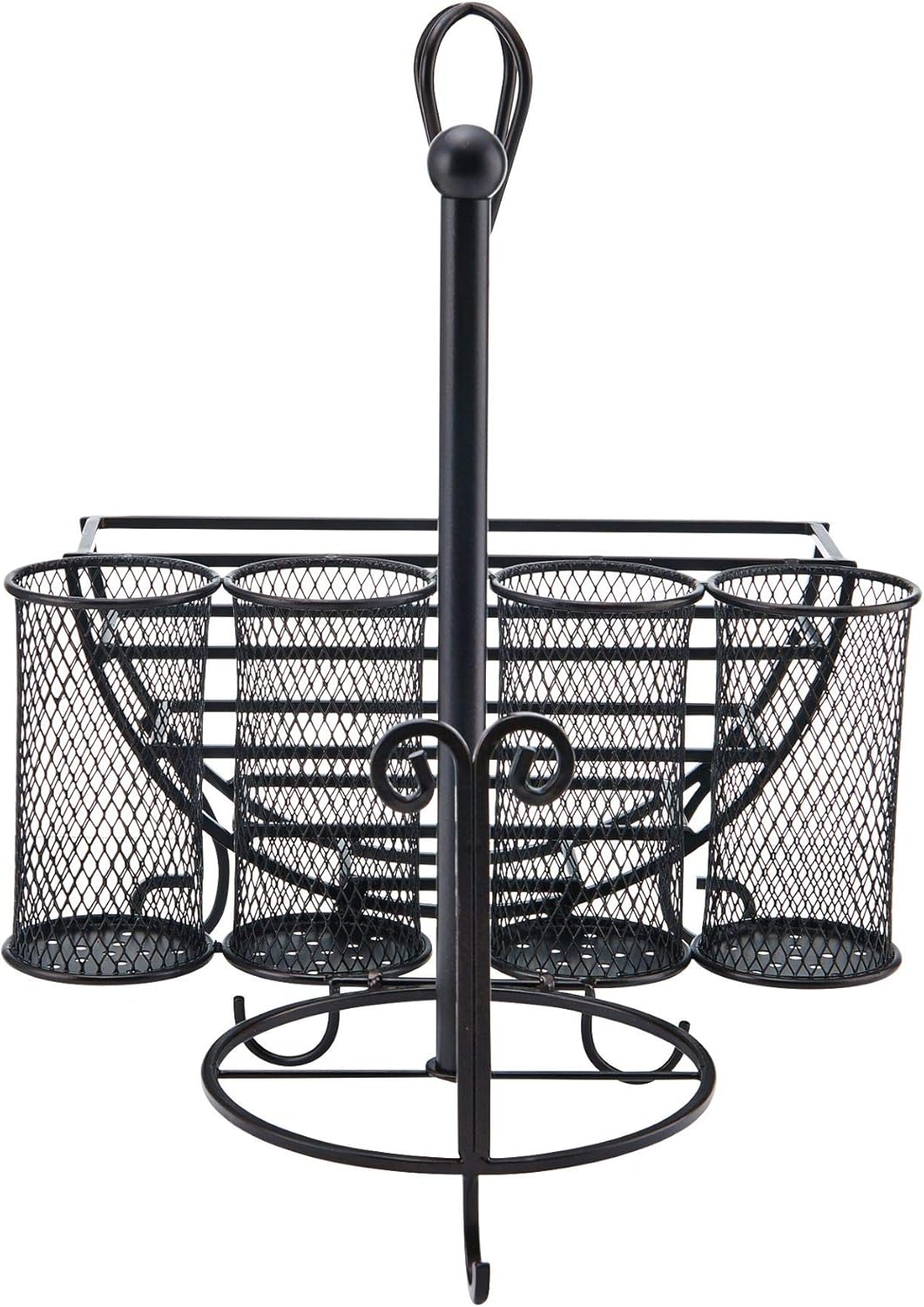 15 14 13 Mikasa Gourmet Basics Avilla Picnic Caddy, Antique Black Finish, Paper Plate Organizer with Flatware Canisters