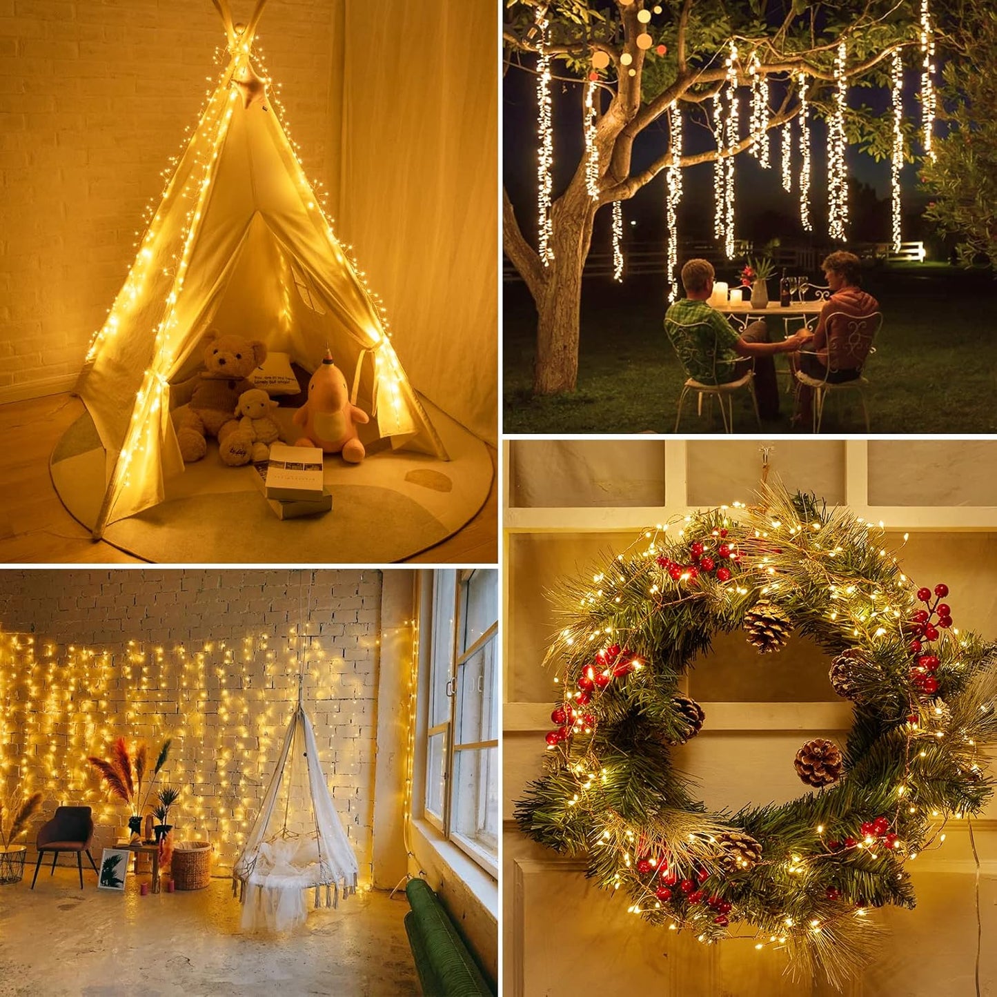 2Pcs 10Ft 200LED Fairy Lights Plug in, Copper Wire Firecracker Firefly Lights Waterproof Cluster String Lights
