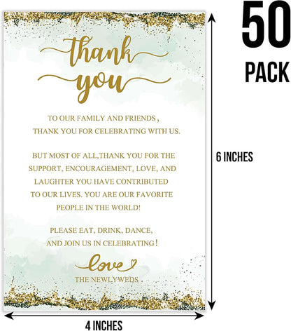 TENTADO 50 Wedding Thank You Place Cards, Thank You Table Sign for Wedding Reception, 4X6 inch