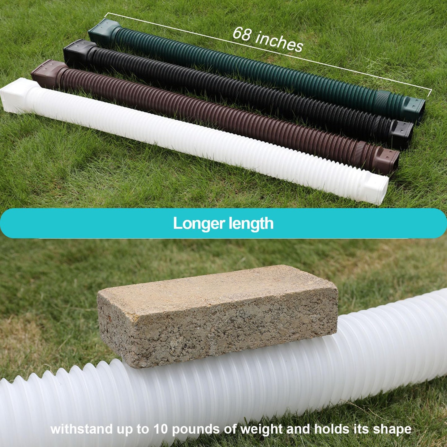 plusgutter White-2pack Rain Gutter Downspout Extensions Flexible, Drain Downspout Extender,Down Spout Drain Extender, Gutter Connector Rainwater Drainage,Extendable from 21 to 68 Inches