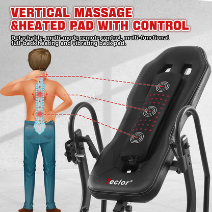 Teclor Inversion Table,Advanced Heat and Massage Function,Strength Training Inversion Table for Back Pain Relief,350 lbs Capacity with Thickened 3D Memory Foam backrest,Black