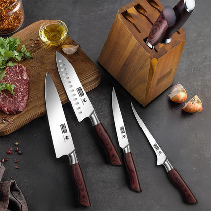 HOSHANHO 7-Piece Knife Set with Block - High-Carbon Stainless Steel Kitchen Knife, Ultra Sharp Professional Chef Knives with Sharpener