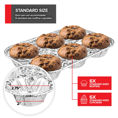 Stock Your Home (20-Count Disposable Muffin Tins 6-Cup, Standard Size Foil Muffin Pans, Aluminum Cupcake Tin for Baking, To-Go Trays for Bake Sales, Parties, Holidays