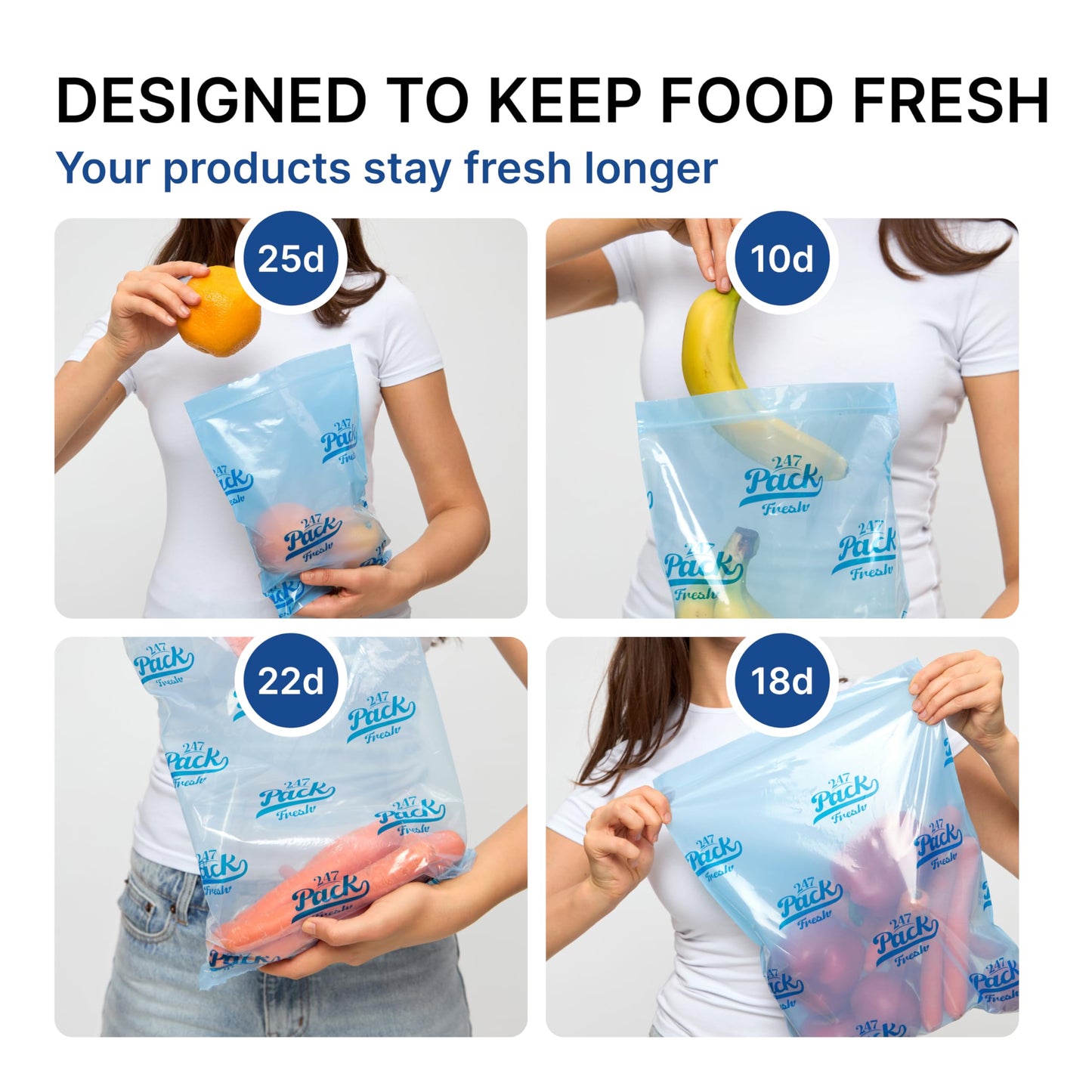 Freshpack 247 Produce Storage Bags Size M 10 x 12 Inches 1 Gallon 20 Pack Reusable Food Storage Bags With Zipper, Bread Keeper Bag For Fruits Vegetables Meal Prep Pantry Use