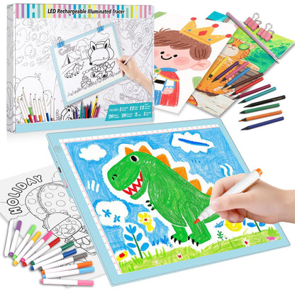 Light Up Tracing Board Kits Blue, 15" Writing Tracer Pad for Kids Ages 3-12, Drawing Tablet Supplies for Diamond Art Painting Accessories, Sketching Light Box Table for Boys Adults Holiday Gift Toys