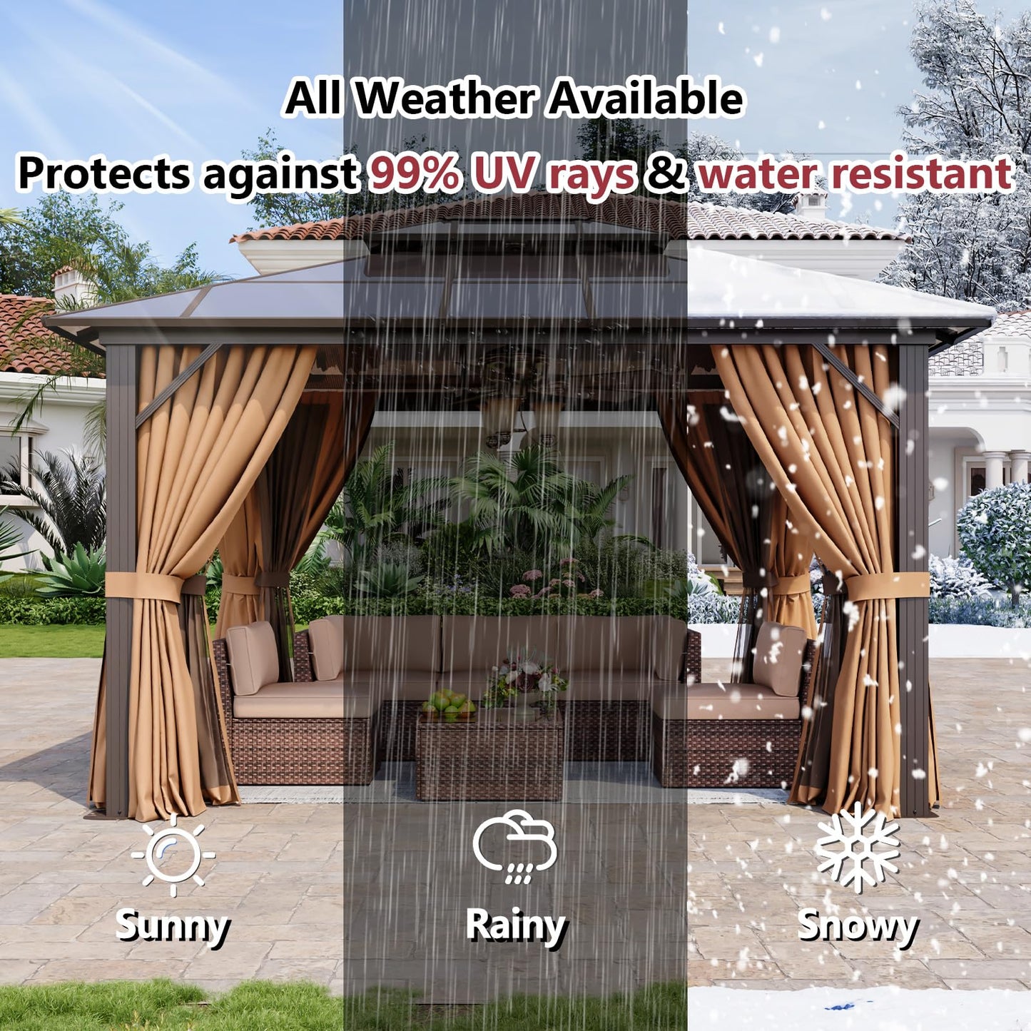 Breezestival 12'x10' Hardtop Gazebo, Outdoor Gazebo with Netting and Curtains, Heavy Duty Pavilion with Aluminum Frame, Double Roof Canopy Party Tent for Patio, Garden, Backyard, Lawn