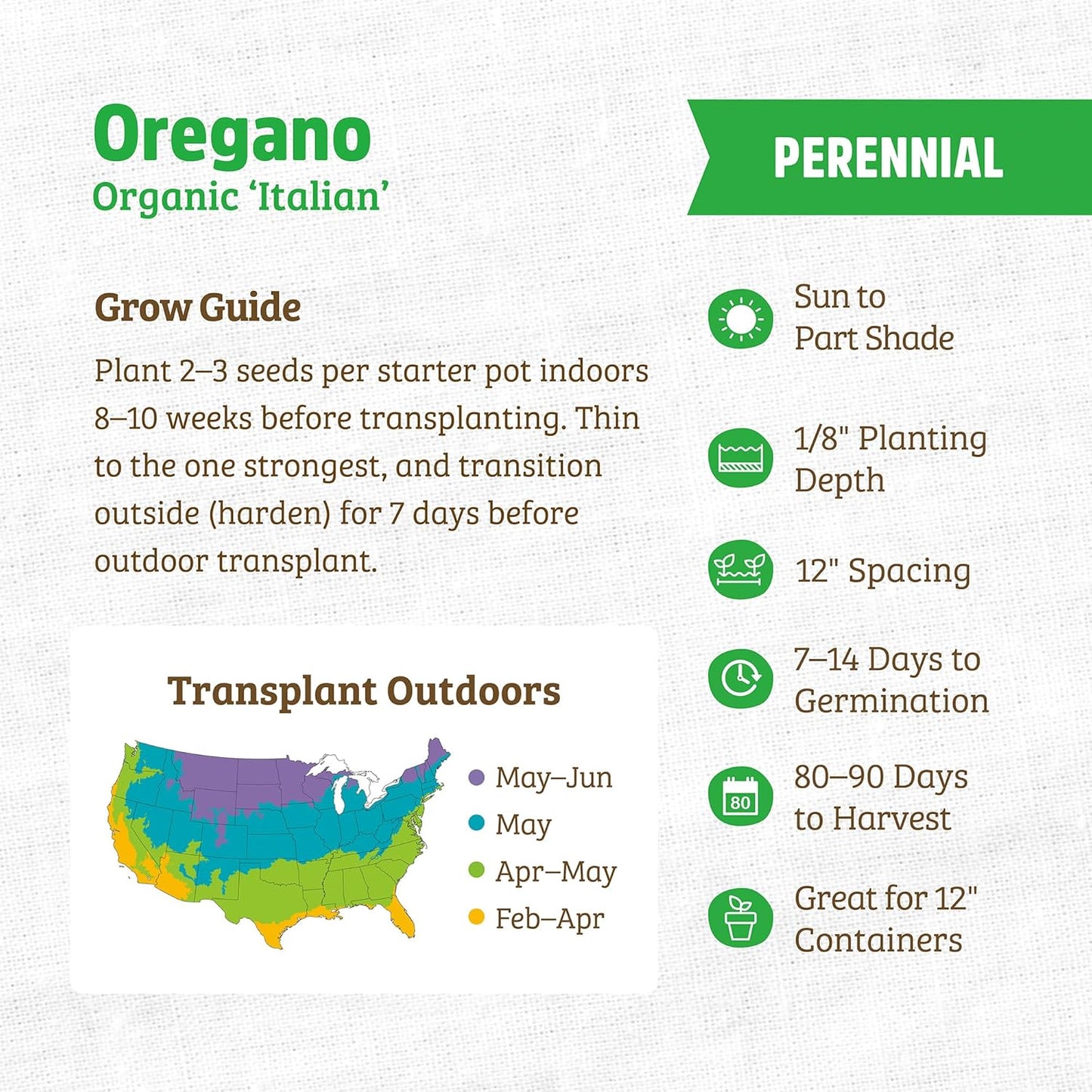 100% Packet 70mg Back to The Roots Organic Seed - Oregano 'Italian'