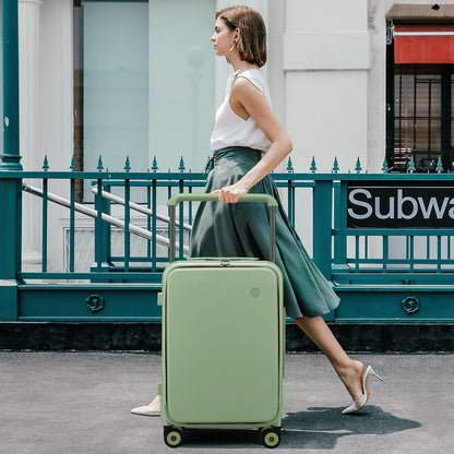 mixi Carry On Luggage Wide Handle Luxury Design Rolling Travel Suitcase PC Hardside with Aluminum Frame Hollow Spinner Wheels, with Cover, 20 inch, Avocado Green