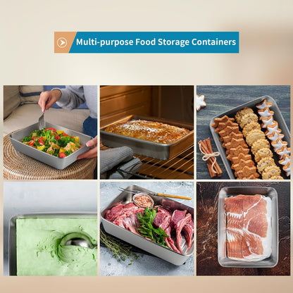 Sanbege 4 Pcs (68oz) Stainless Steel Food Containers with Clear Lids, 10" x 7.7" Stackable Snack Storage Boxes, Deli Meat Keeper for Refrigerator or Picnic, BBQ Party, Office, Gym Lunch