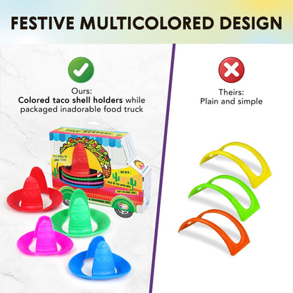 Talisman Designs Sombrero Taco Holders - Set of 4, Hold & Fill Small or Large Tacos | Crunch & Soft