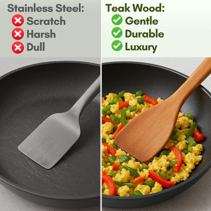 Solange & Frances Teak Wooden Utensil Set. Premium Cooking Utensils, and Non Toxic Cooking Utensils. Unique Gift for Women, Gift for Mom, Gifts for Grandma, or Gifts for Women Who Have Everything