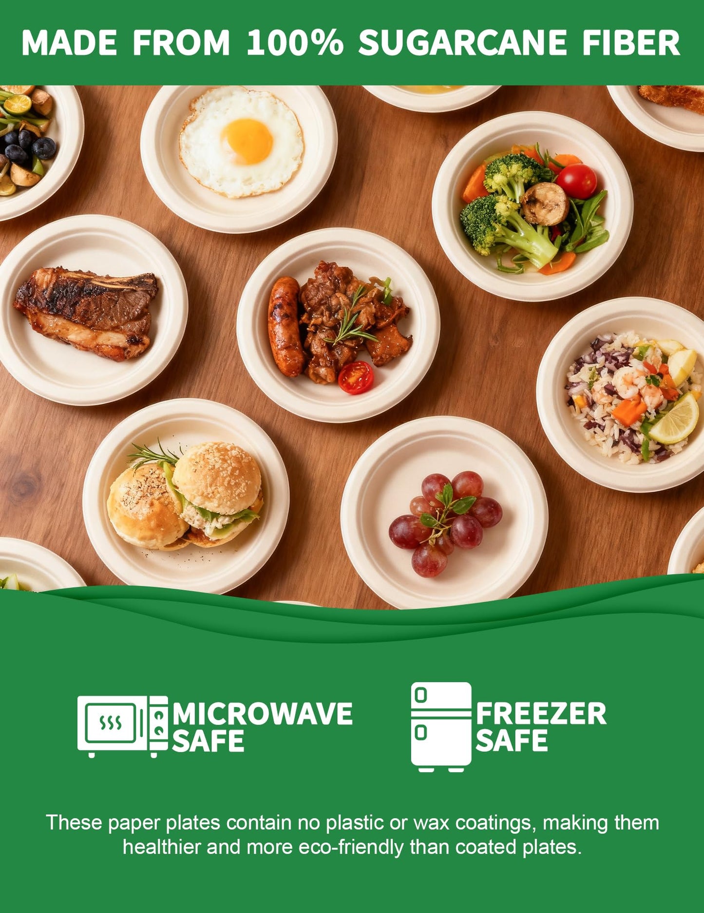100% Compostable 7 Inch Paper Plates [144-Pack] - Biodegradable Sugarcane Bagasse Dessert Plates for Cake, Appetizers, Salads | Heavy Duty Disposable Plates for Kids Birthday & Holiday Party Supplies