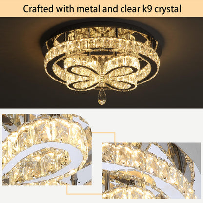 dolria Modern Crystal Chandelier LED 2-Tier Flush Mount Ceiling Lighting Dimmable Pendant Light for Living Room Bedroom Dining Room Entryway Hallway