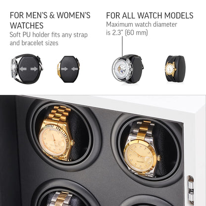 Automatic Watch Winder with LED Light, Storage Drawer and LCD Touchscreen Control (White)