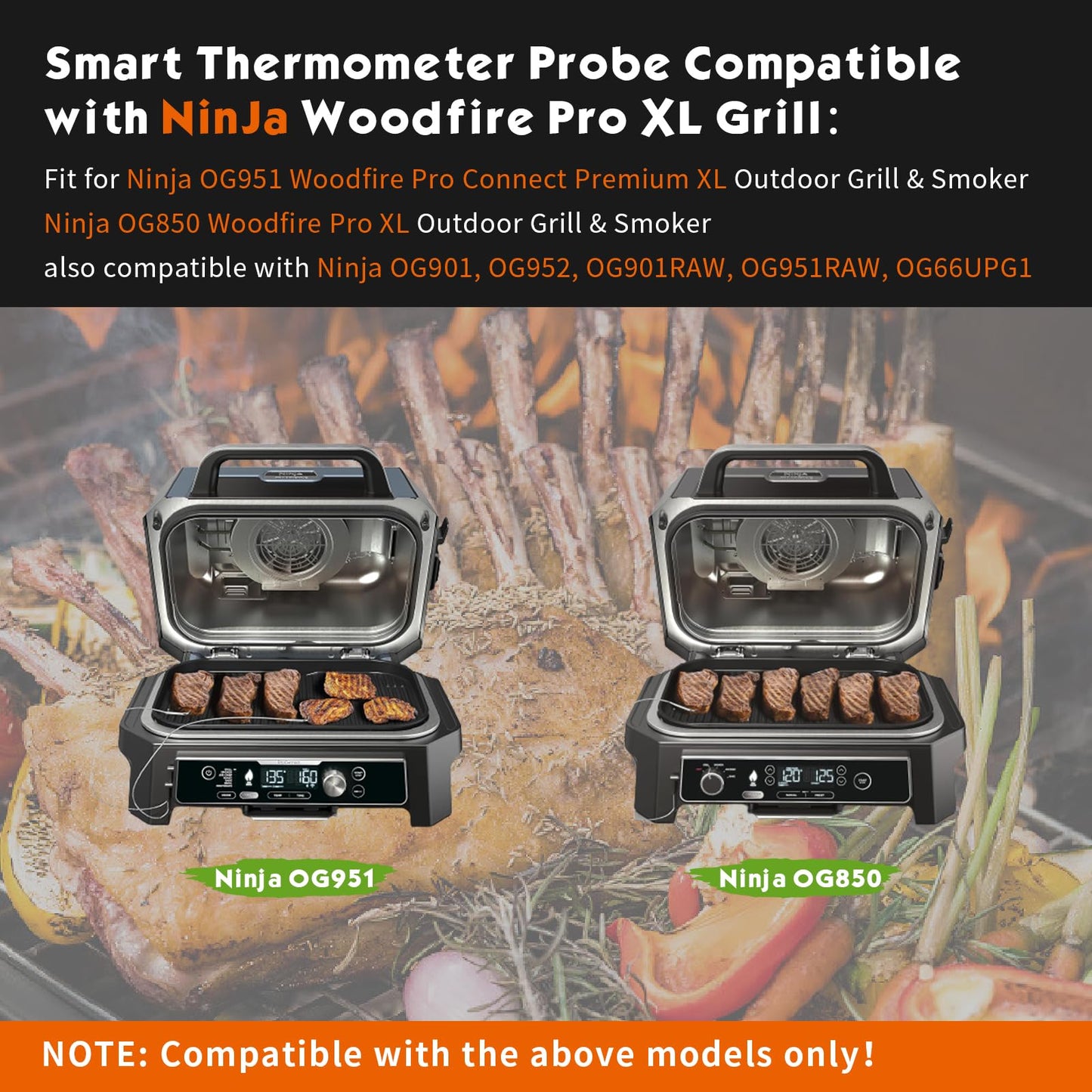 2 Pack Replacement Smart Thermometer Probe for Ninja OG951/OG850 Woodfire Pro XL Outdoor Grill & Smoker, Temperature Probe Accessories Compatible with Ninja OG900 Series and OG850