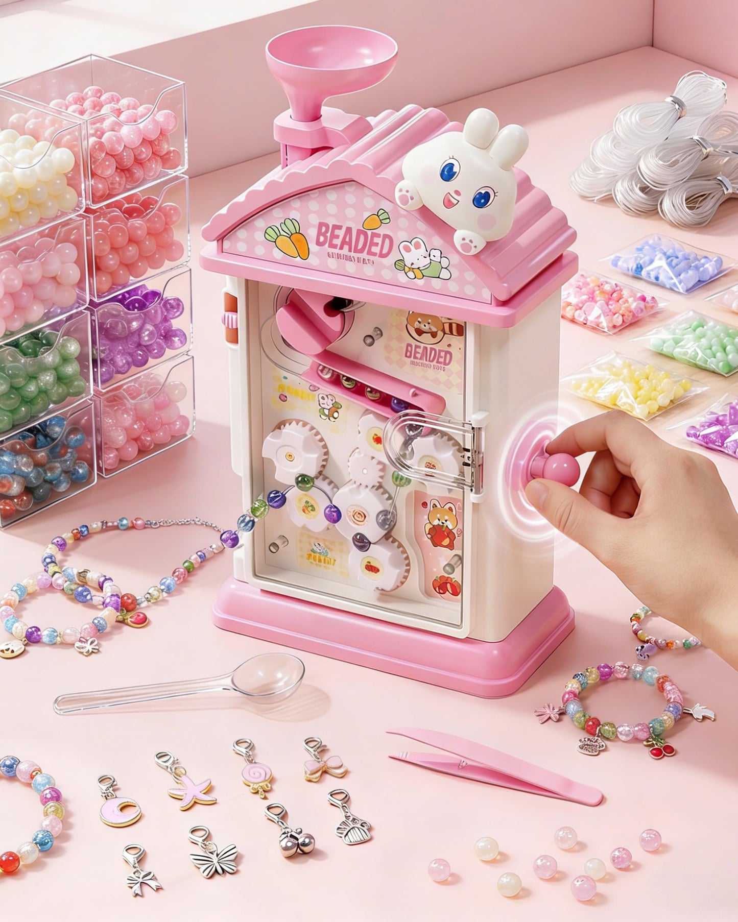 Eohemeral Bracelet Making Kit for Girls 6-12, Jewelry Making Kit with 800 Beads, DIY Bracelet Maker Machine, Built-in Storage & Bead Recycler, Kids Crafts Toy No Batteries Required (Pink)