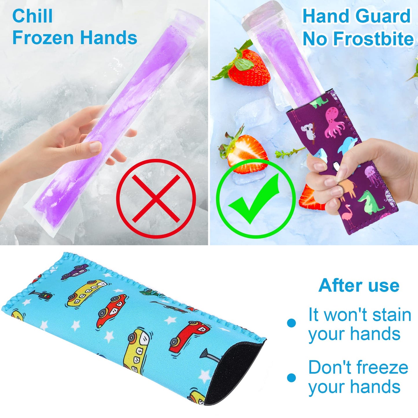 JANYUN 24 Pack Ice Pop Sleeves Neoprene Freezer Pop Sleeve Popsicle Covers Holders Bags BPA-Free for Kids Party Supplies (Colorful)