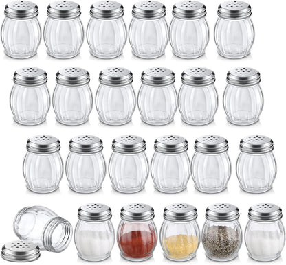 24 6 Hotop Pcs Cheese Parmesan Shaker with Perforated Top, Ounce Glass Spices Shaker with Slotted Stainless Steel Top