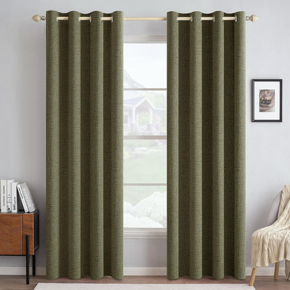 MIULEE Blackout Curtains - 100% Thermal Insulated Linen Texture Drapes | Light Olive Green, 52x84 Inch (2 Panels)