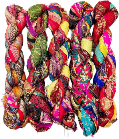 42 Yards Recycled Sari Silk Ribbon Yarn Strips – 21 Pcs 1 Yard Each, Unstitched Pure Silk Fabric Tassel Skeins, Mixed Random Shades for Journaling, Scrapbooking, Jewelry & Craft Projects