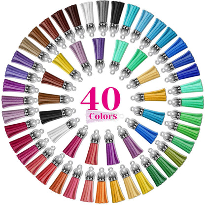 Cridoz 200pcs Leather Keychain Tassels Bulk for Crafts, Acrylic Blanks, Charms, Earrings, Bracelets and Jewelry Making (40 Colors)