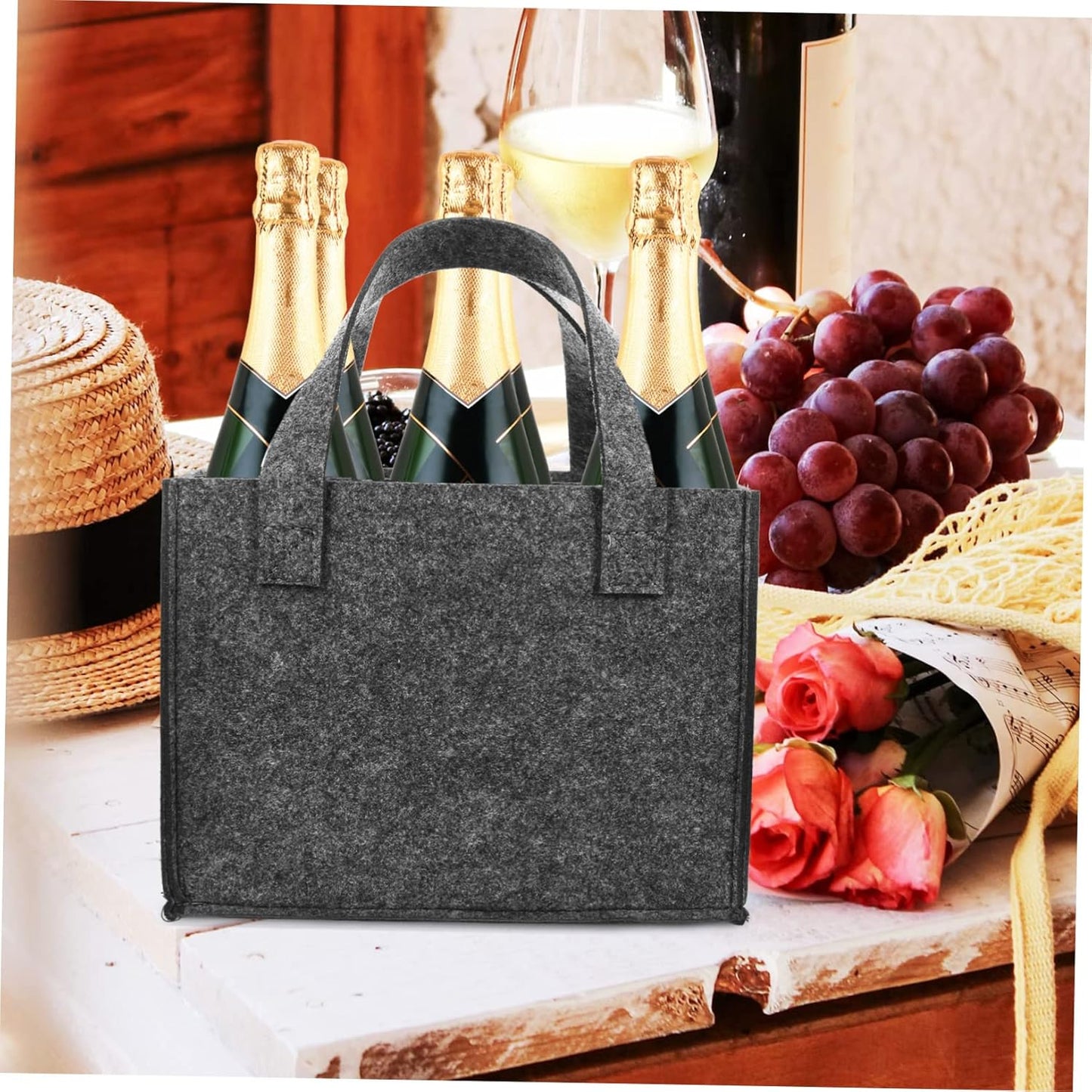 Wine Bag Tote, Portable Coolers Felt Wine Carrier Tote Bag, Reusable Wine Purse for Carrying Bottles
