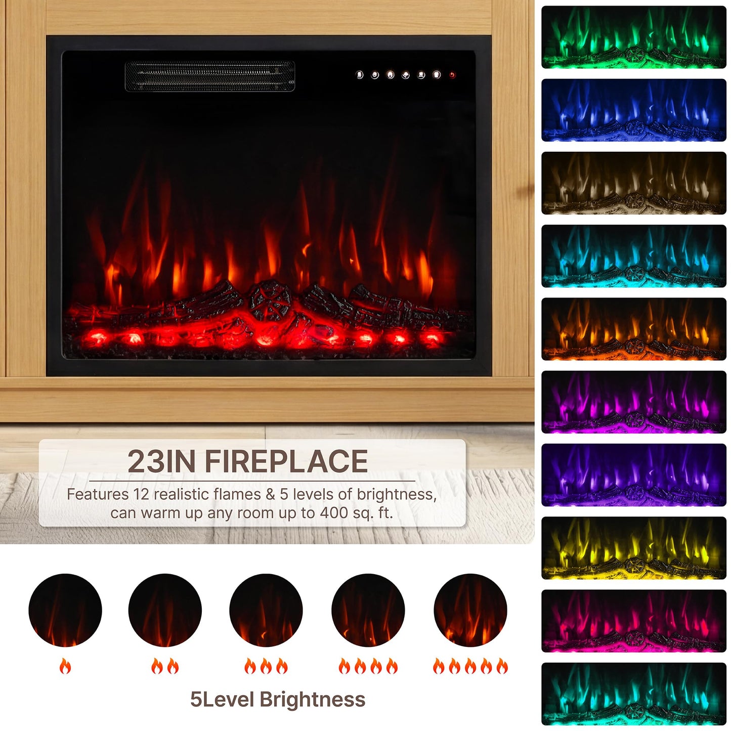KISLOT 70'' Fluted Fireplace TV Stand for TVs Up to 80",Sliding Tambour Doors,Modern Entertainment Center with 23" Electric Fireplace, Power Outlet & Cable Management, Media Console for Living Room