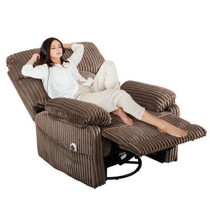 GRAINELL Swivel Rocker Recliner Chair with Massage and Heat, USB Charging Port, Infinite Position Power Recliner, Electric Glider Rocking Chairs for Living Room, Nursery (Brown)