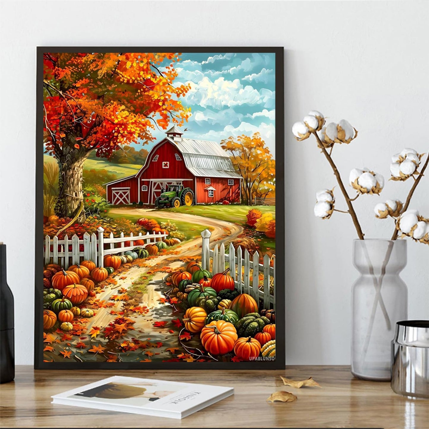 UPABLUNSO Fall Diamond Painting Kits Old Red Barn Pumpkins Diamond Art Autumn 5D Full Drill with Diamonds DIY Harvest Gem Art and Crafts for Thanksgiving Decor 12x16inch