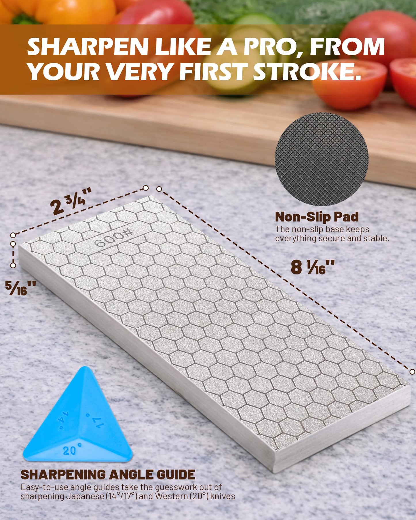 Gardmate Diamond Sharpening Stone Set, 150/600 Grit Double-Sided Diamond Plate Sharpening Stone with Angle Guide & Non-Slip Silicone Mat – Restoration & Sharpening Diamond Plate for Axes, Knives