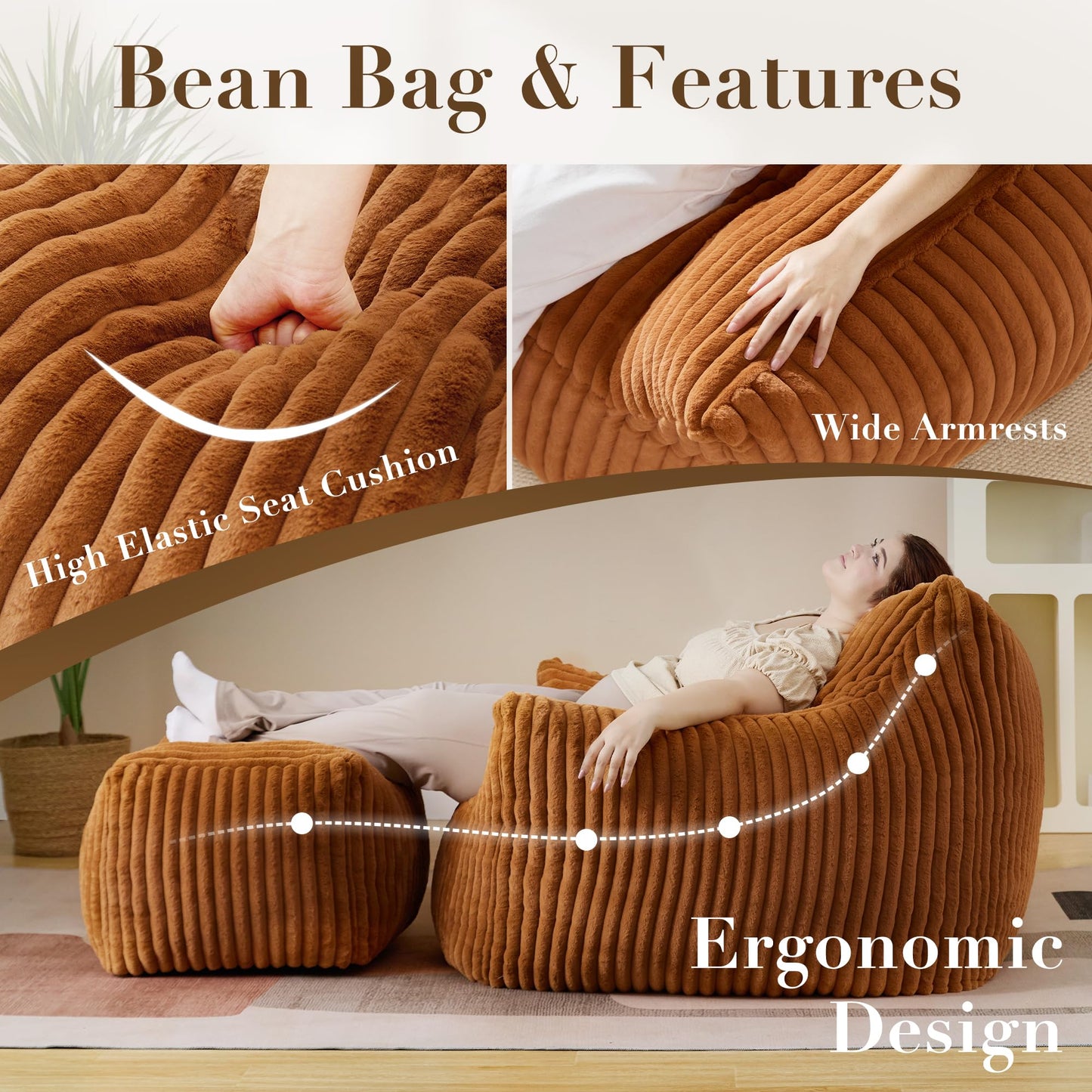 Oversized Bean Bag Chair for Living Room Furniture Bean Bag Chairs for Adults- Small Couch & Lounge Accent Chair for Living Room Chairs or Bedroom