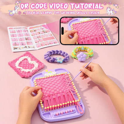 Friendship Bracelet Making Kit & DIY Weaving Loom, 500+ Colorful Ropes, Bands & Beads, Creative Arts and Crafts Gift for Girls Ages 6–12, Ideal Christmas Gifts for Girls Ages 5 6 7 8-12 Pink