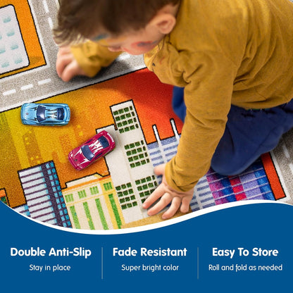 12 3+ Booooom Jackson Kids Carpet Playmat with Toy Cars for Age Colorful Non Slip City Rug for Kids Track Play Mat