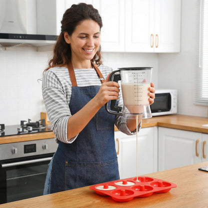 Lavius Pancake Batter Dispenser 5-Cup Batter Pourer for Maker Pancakes, Waffles, Crepes, Muffins, Cupcakes, Easy Squeeze Grip Handle with Proof Nozzle, Precise Baking Tools (Black)