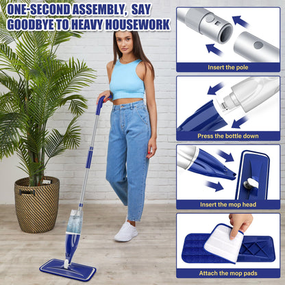Microfiber Spray Mop for Floors Cleaning: Wet Dry Hardwood Floor Mops with 3 Washable Reusable Pads for Swiffer Powermop - Flat Mop with Sprayer for Tile Wood Laminate Vinyl Marble