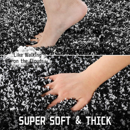 Yimobra Fluffy Bath Rug Set - Shaggy Non-Slip Bathroom Rugs, Machine Washable, 24x17+32x20 Inches, Black and White