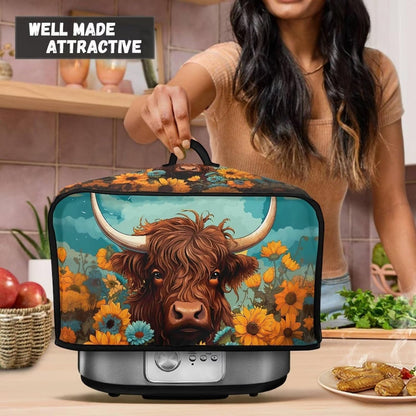 Highland Cow Slow Cooker Bags, Cattle Wildlife Dust Cover for Slow Cooker, Air Fryer Cover with Mesh Pockets