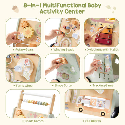 ROBOTIME Baby Walking Toy, Adjustable Speed & Height Wooden Baby Walker Push Toy, Montessori Toddler Push Toy with Brake, Storage & Multi-Activity Play Center for 10M+ Kids (Forest Fairy Tale)