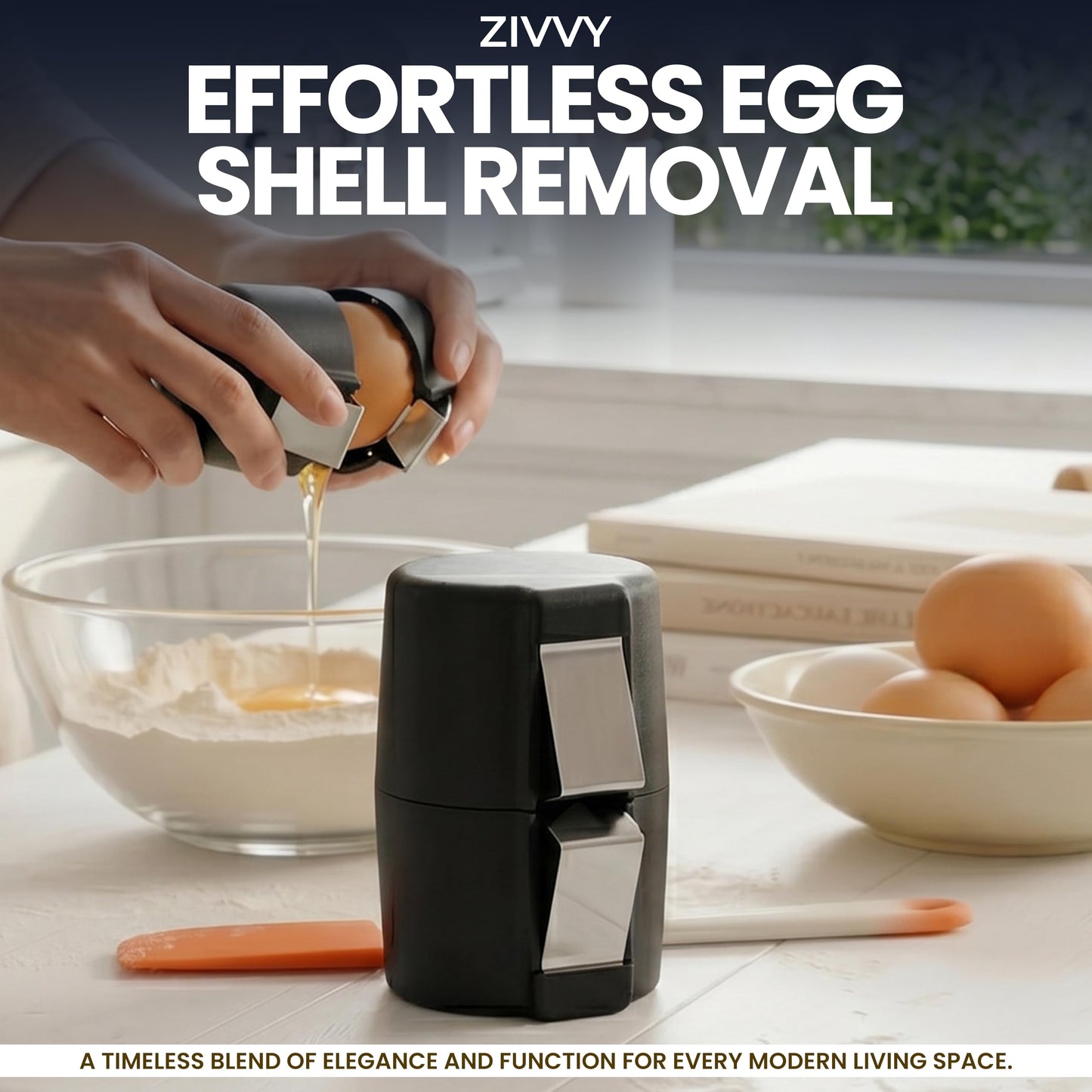 Egg Cracker & Egg Peeler Tool for Hard Boiled Eggs - Egg Shell Opener for Clean Boiled Egg Peeling - Egg Opener & Kitchen Gadget for No Mess Breakfast & Meal Prep (Black)