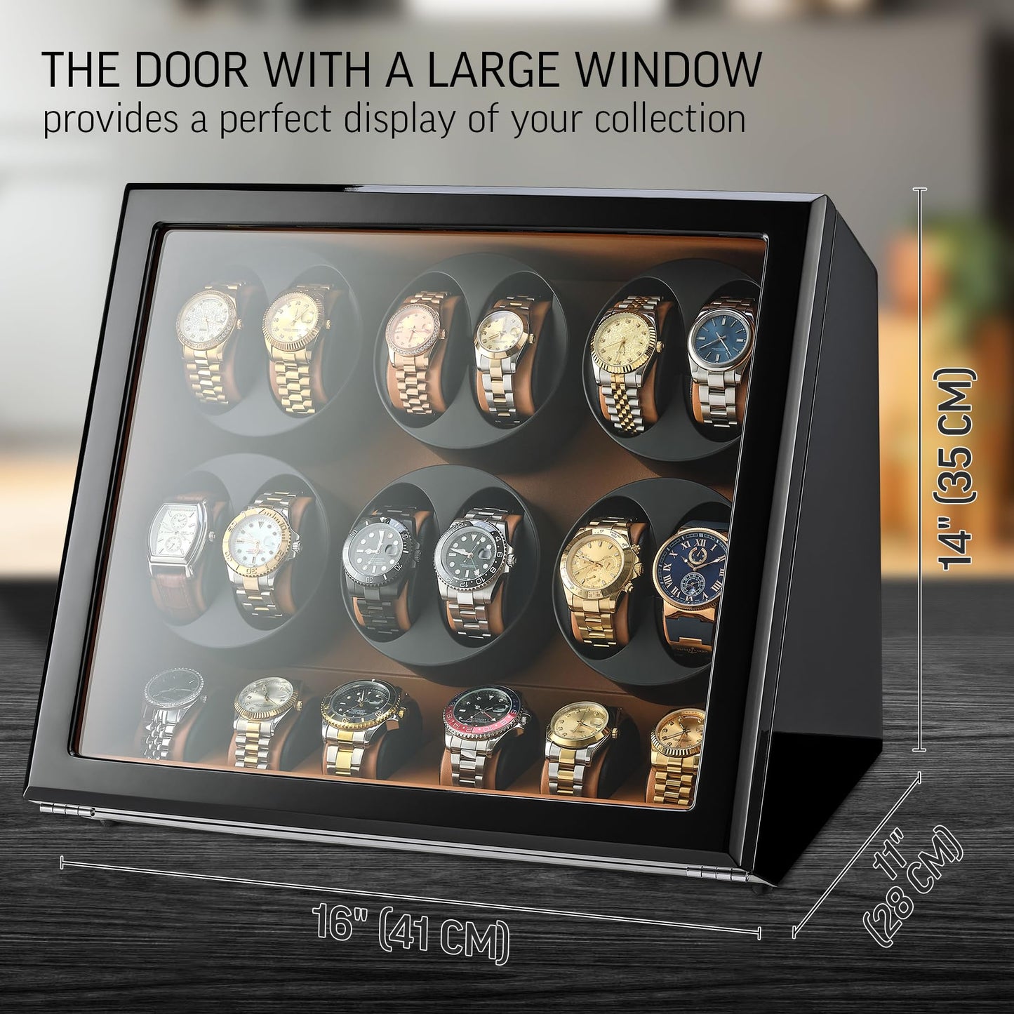 TIMECUBE 12 Watch Winder with 6 Storage Slots Watch Pad (Black+Brown)