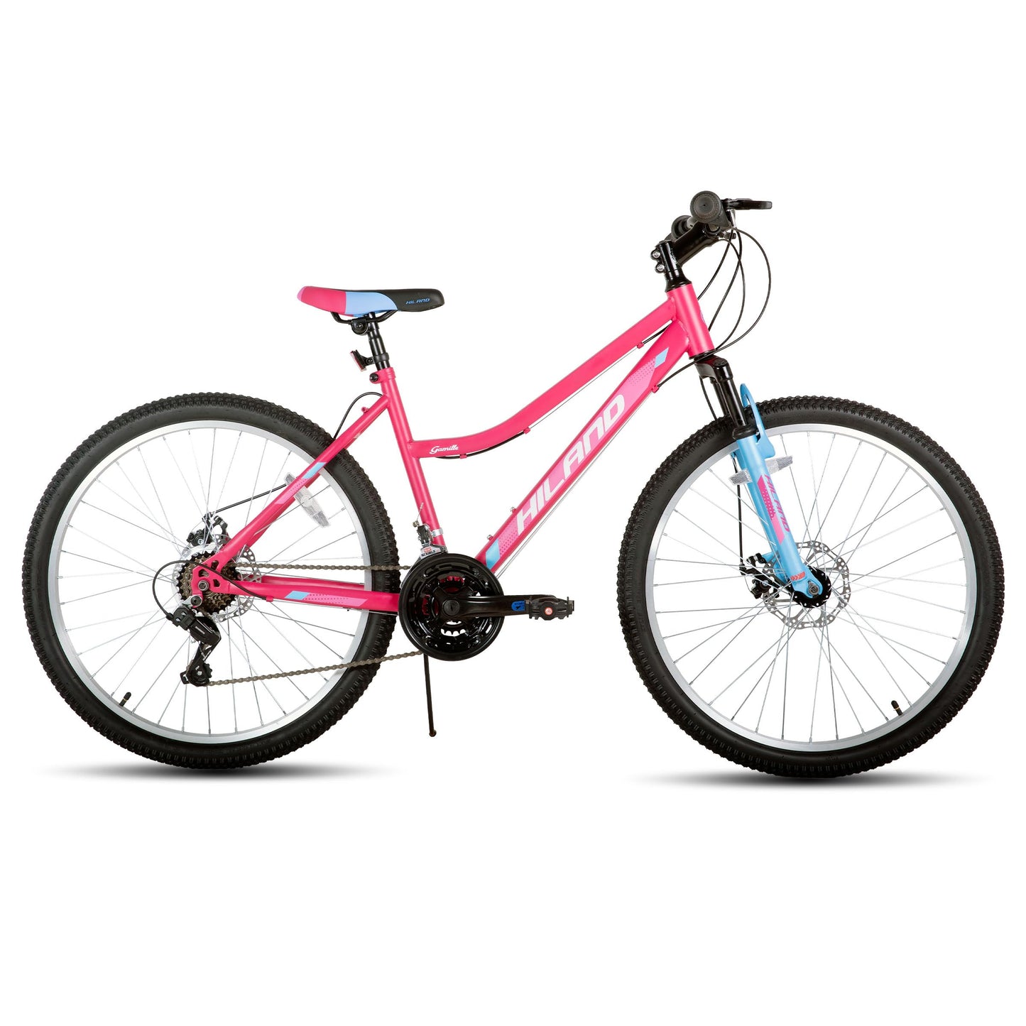 HH HILAND 26 Inch Womens Mountain Bike, with Step-Through Frame, 18 Speeds, Suspension Fork MTB, Bicycle for Women Men Adult Pink