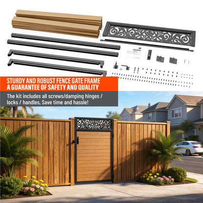 Uphode 4x6 FT(46.8" x 70.8") 201 Stainless Steel Fence Gate Kit Heavy Duty, Anti Sag Metal Fence Gate Frame Kit with Board, Morden Garden Gate Hardware Kit Outdoor (Left/Right Free-Installation)
