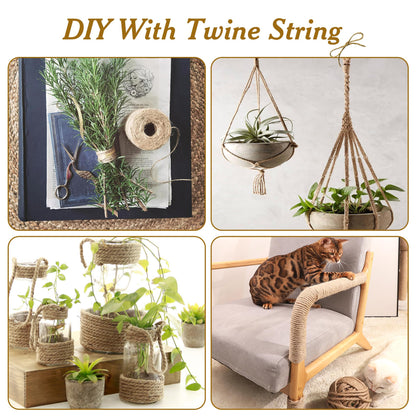 5mm*328 Feet Natural Jute Twine String DIY Home Decor,Thick Jute Twine for Crafting Gift Wrapping Packing Gardening Crochet Knitting Macrame Decor,5mm Brown Rope for Refurbish Cat Tree