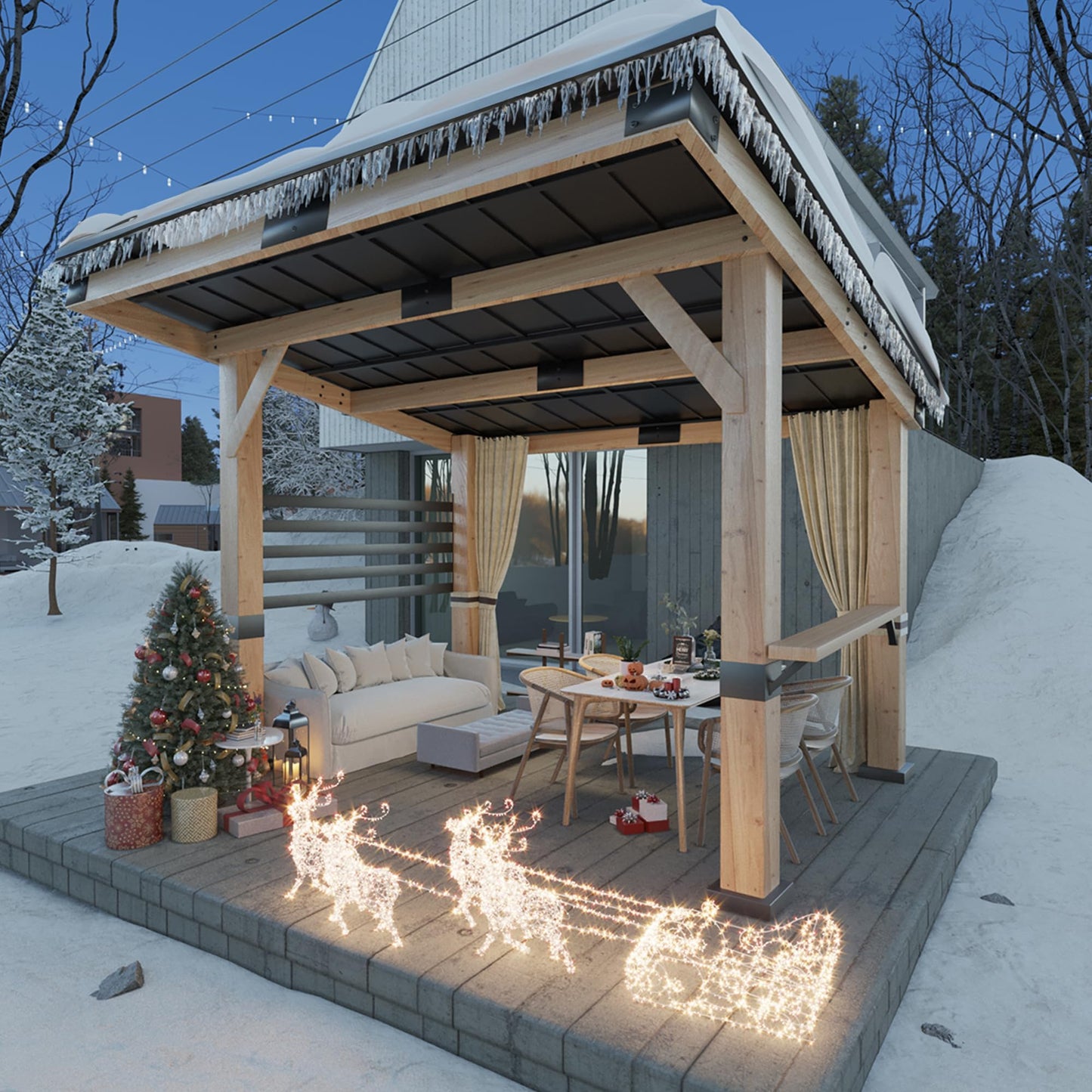 Joyside Cedar Wood Gazebo - 10 ft. x 12 ft. Patio Gazebo with Cedar Frame and Metal Steel Roof Panels, Hardtop for Lawn Deck and Parties