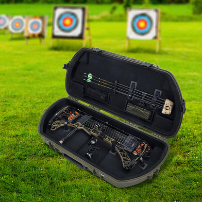 SKB Hard Protective Storage Case for Archery Bow and Arrows, iSeries Shaped Bow Case, Green - Quiver Holder and Gear Box for Hunting Accessories