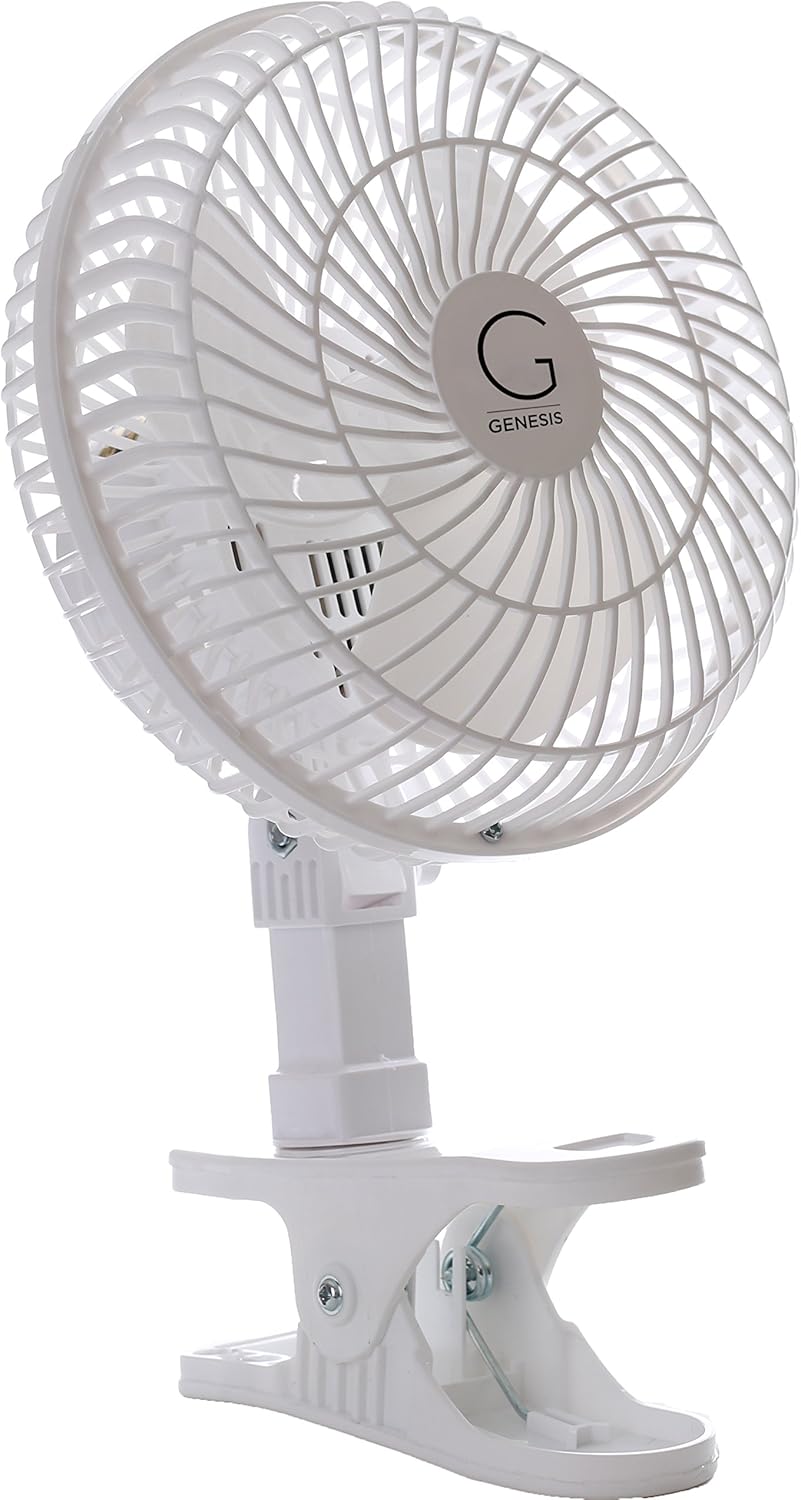 Genesis 6-Inch Clip Fan, Convertible Table-Top & Clip Fan with Two Quiet Speeds, Ideal for Home, Office, White