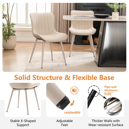 YOUNUOKE Mid-Century Modern Dining Chairs Set of 2, Cream PU Leather Upholstered Kitchen Chairs with Cream Metal Legs, Armless Accent Chair for Dining Room, Guest Reception Room