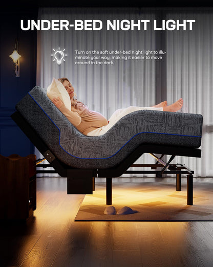 Marsail NS0 Queen Adjustable Bed Base - Smart Dual Motor Bed Frame with Wireless Remote, 3-Min Assembly, Zero Gravity & Anti-Snore Modes, Under Bed Lighting, 4 USB Ports